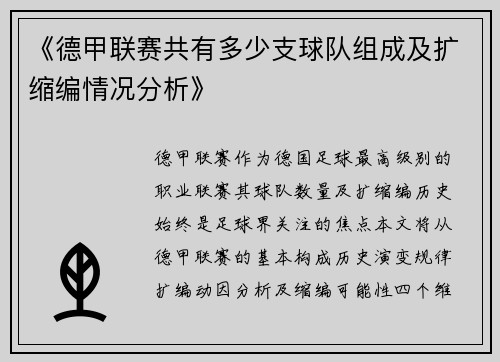 《德甲联赛共有多少支球队组成及扩缩编情况分析》